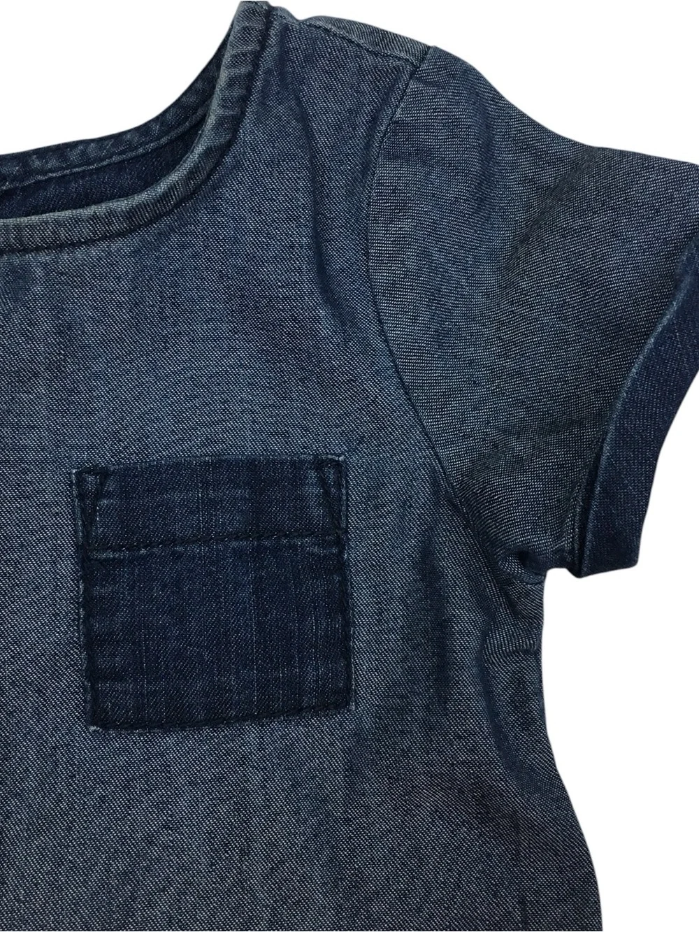 OLD NAVY Kid’s Top Boxy Chambray Two Tone Denim Shirt Pocket Cap Sleeve Size 4T